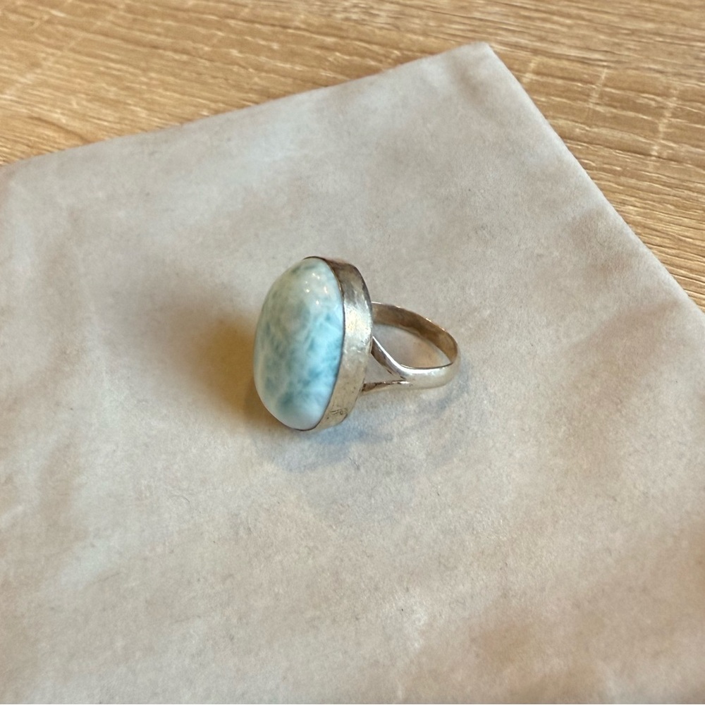 Sterling Silver Larimar Oval Ring - Light Blue Size 8.5